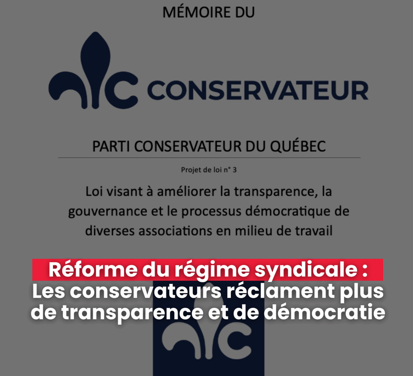 Communiqué image Réforme du régime syndicale : les conservateurs réclament plus de transparence et de démocratie